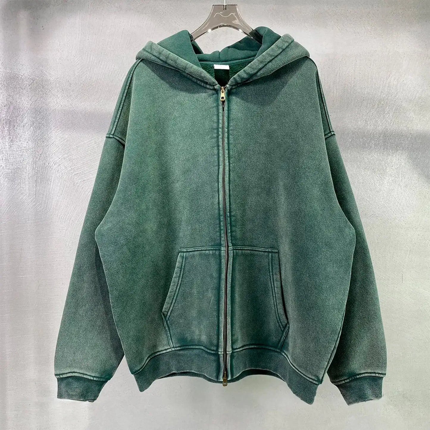 Loose Fit Washed Zip Up Hoodie