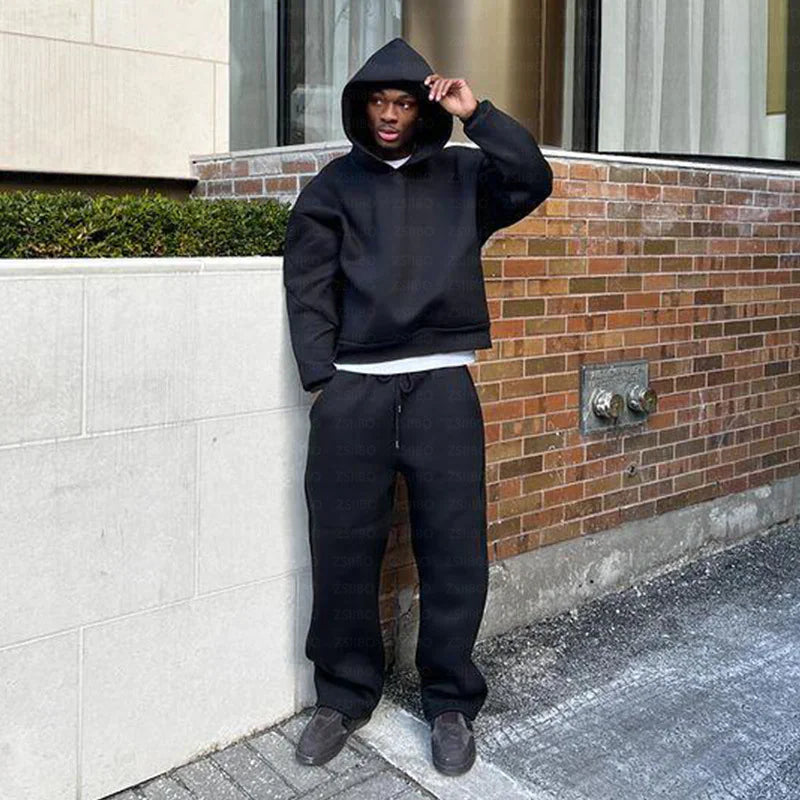 Solid Color Hoodie and Sweatpants Set