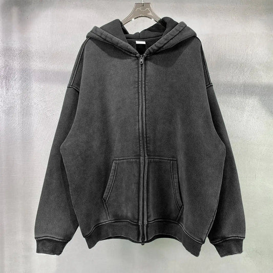 Loose Fit Washed Zip Up Hoodie